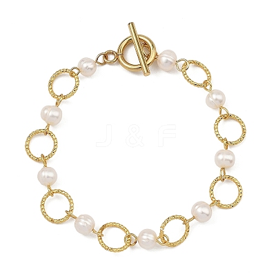 Natural Cultured Freshwater Pearl Beads & Brass Open Jump Rings Link Bracelets for Women BJEW-JB14113-1