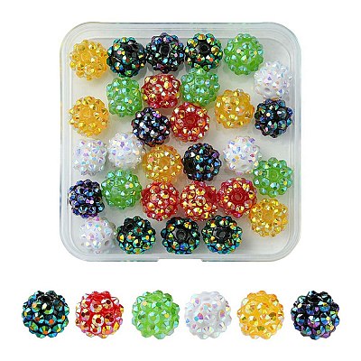30Pcs 6 Colors Resin Rhinestone Beads RESI-FS0001-64-1