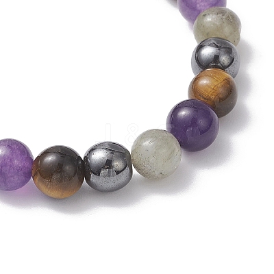 Non-Magnetic Synthetic Hematite & Natural Grade AB Tiger Eye & Labradorite & Quartz Beads Stretch Bracelets for Women BJEW-JB12832-1
