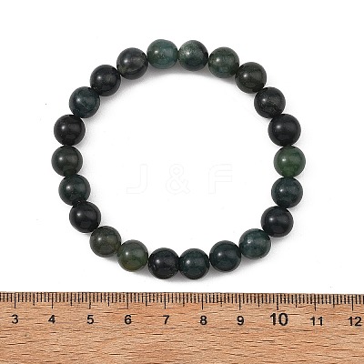 Round Natural Moss Agate Beaded Stretch Bracelets for Women BJEW-JB14073-1