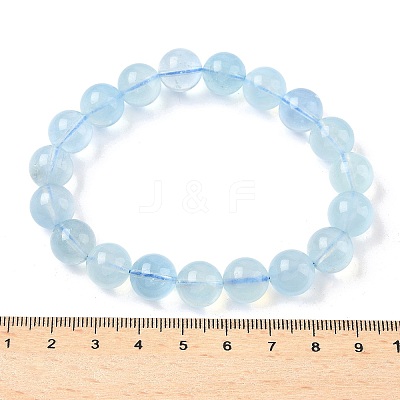 Natural Aquamarine Round Bead Stretch Bracelets for Men Women BJEW-U034-01B-01-1