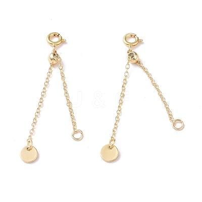 Brass Cable Chain Extenders with Flat Round Charm X-KK-I702-48G-1