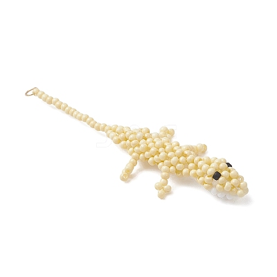 Glass Seed Beaded Gecko Pendants PALLOY-MZ01115-02-1