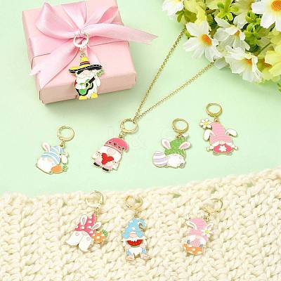 8Pcs Easter Theme Alloy Enamel Pendant Locking Stitch Markers HJEW-FS00101-02-1