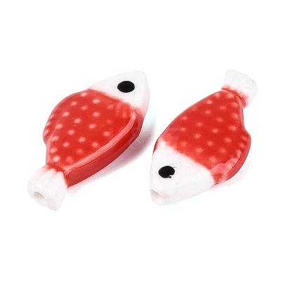 Hand Painted Fish Shaped Porcelain Beads PORC-N013-06C-1