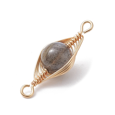 Natural Labradorite Copper Wire Wrapped Connector Charms PALLOY-JF02518-02-1