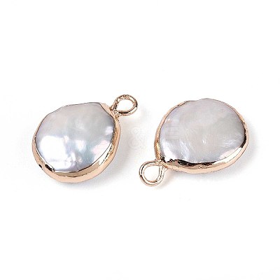 Electroplated Natural Keshi Pearl Flat Round Pendants PEAR-S018-02C-01B-1