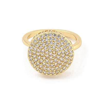 Flat Round Brass Micro Pave Clear Cubic Zirconia Finger Rings RJEW-G309-41G-1
