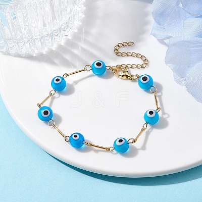Lampwork Evil Eye Link Chain Bracelets BJEW-JB10045-02-1
