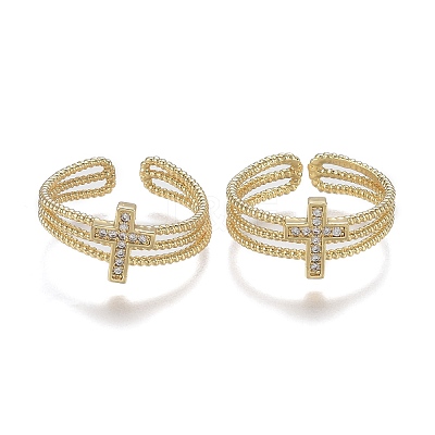 Adjustable Brass Micro Pave Clear Cubic Zirconia Cuff Rings ZIRC-Z002-16G-1