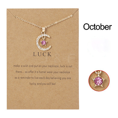 Moon & Star Alloy Rhinestone Birth Stone Pendant Necklaces WG0039E-10-1