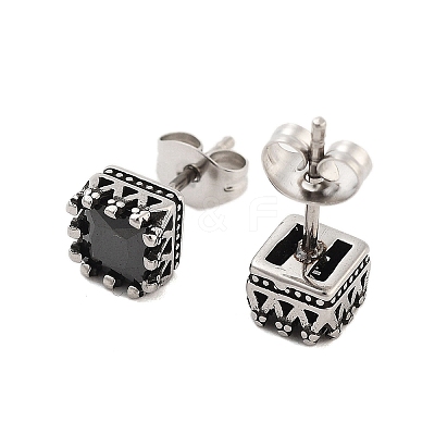 Square 316 Surgical Stainless Steel Pave Cubic Zirconia Stud Earrings for Women Men EJEW-Z050-05B-AS-1