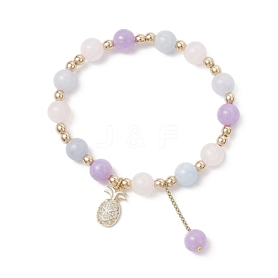 Natural Aquamarine & Rose Quartz & Amethyst Round Beaded Bracelets BJEW-JB11933-03-1