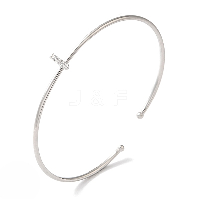 Rack Plating Brass Micro Pave Clear Cubic Zirconia Letter Open Cuff Bangles BJEW-A018-01P-I-1