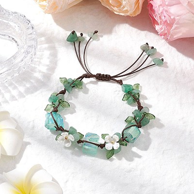 Electroplated Natural Green Aventurine Chip Bead Braided Bead Bracelets for Women BJEW-TA00610-04-1