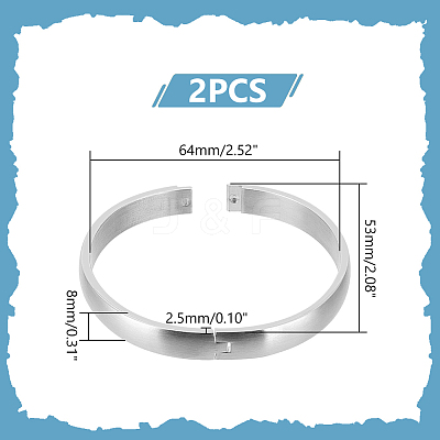 2Pcs 304 Stainless Steel Plain Bangles BJEW-UN0001-50-1
