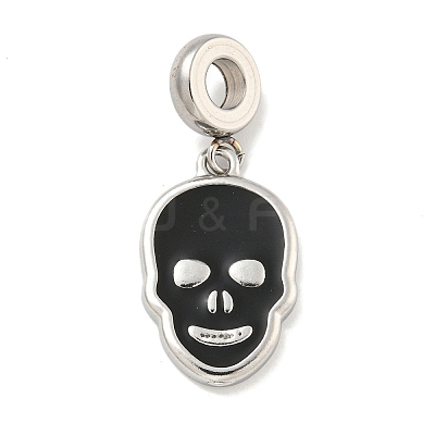 304 Stainless Steel Black Enamel European Dangle Charms STAS-U005-43P-1