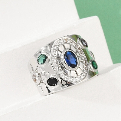 Brass Micro Pave Cubic Zirconia Adjustable Cuff Rings for Women RJEW-C129-10P-1