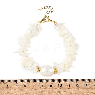 Ocean Oval Shell Pearl & Natural Shell Chip Beaded Bracelets for Women BJEW-JB14396-1