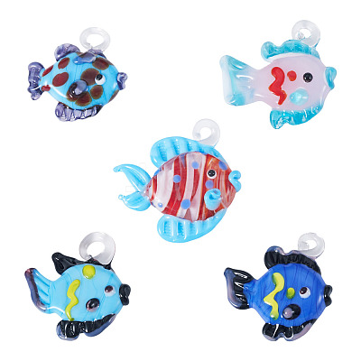 5Pcs 5 Colors Handmade Lampwork Pendants LAMP-TA0002-67B-1