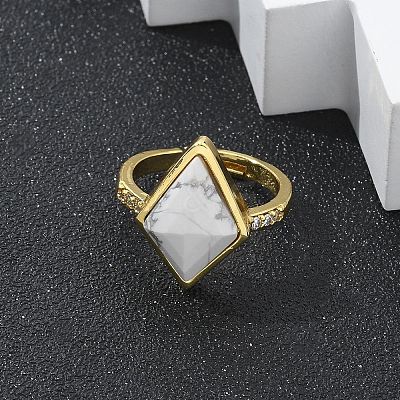 Rhombus Natural Howlite Finger Rings RJEW-B113-01G-01-1