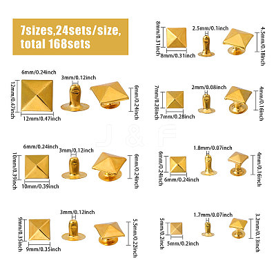 168 Sets 7 Styles Alloy Rivets Nails Set FIND-CA0010-77G-1
