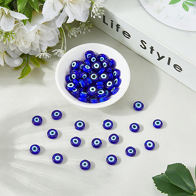 2 Strands Handmade Evil Eye Lampwork Beads Strands LAMP-PA0001-49-1