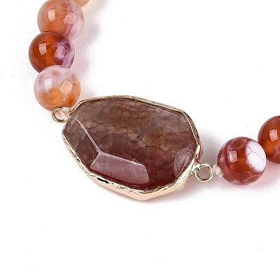 Brass Natural Agate(Dyed & Heated) Faceted Teardrop and Round Beaded Stretch Bracelets for Women BJEW-Q101-01A-1