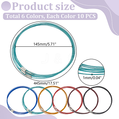 60Pcs 6 Colors Stainless Steel Wire Necklace Cord DIY Jewelry Making TWIR-UN0001-13A-1
