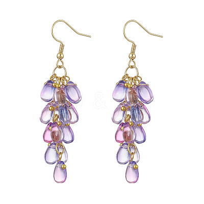 Transparent Glass Bead Cluster Dangle Earrings EJEW-JE05246-1