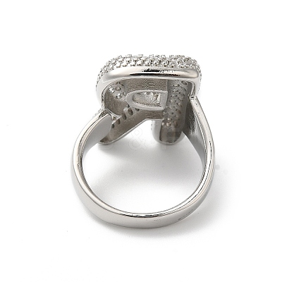 Letter Brass Micro Pave Clear Cubic Zirconia Open Cuff Ring for Women RJEW-N046-03R-P-1