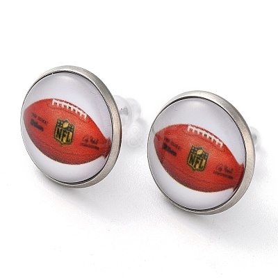 Sport Balls Glass & 304 Stainless Steel Stud Earrings for Women LS-EJEW-H005-01P-10-1