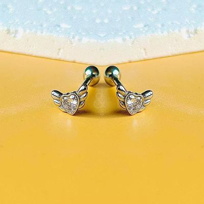 Angel Wing Heart 316L Surgical Stainless Steel Pave Cubic Zirconia Tongue Rings FS-WG901EE-03-1