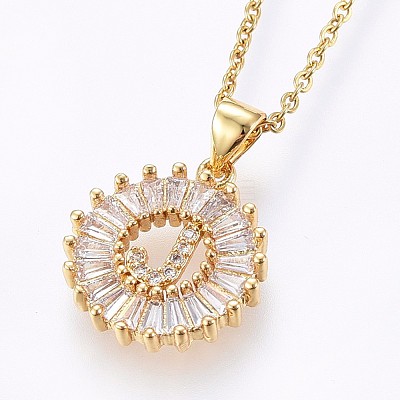 Brass Micro Pave Cubic Zirconia Initial Pendant Necklaces NJEW-H486-30G-J-1