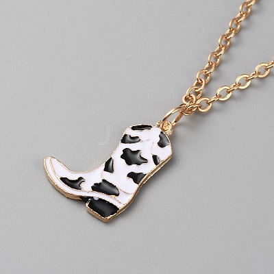 Cowboy Theme Enamel Pendant Necklace with Cable Chains NJEW-WH0013-17B-1