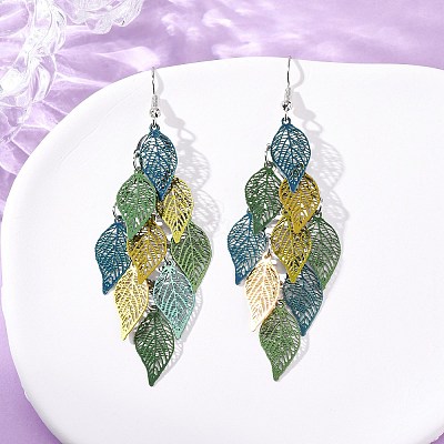 430 Stainless Steel Leaf Dangle Earrings EJEW-A137-10P-01-1