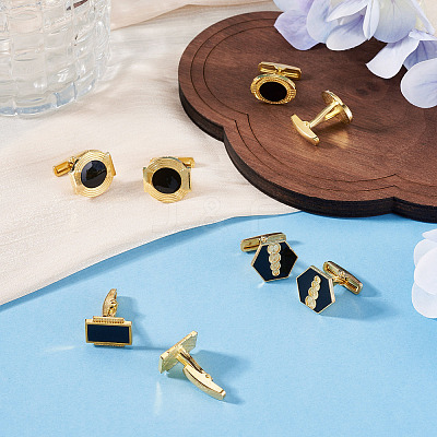 4 Pairs 4 Styles Alloy Enamel Cufflinks FIND-TA0010-10-1