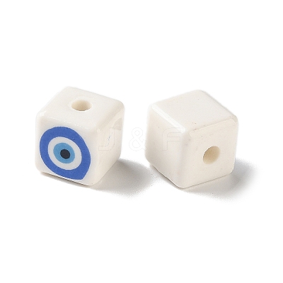 White Base Blue Evil Eye Hand Painted Ceramic Porcelain Beads PR-CBA3F2D-04B-1