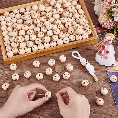 200Pcs 20 Styles Printed Lotus Wood Beads WOOD-PH0003-62-1