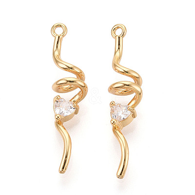 Brass Micro Pave Clear Cubic Zirconia Pendants KK-T078-01G-03-1