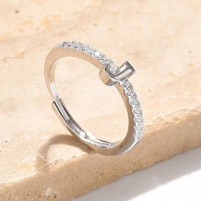 S925 Sterling Silver Adjustable Letter Rings for Women RJEW-M068-01P-J-1