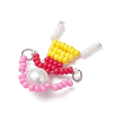 4Pcs 4 Styles Glass Seed Bead with Glass Pearl Round Beaded People Connector Charms PALLOY-MZ00644-1
