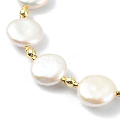 Natural Keshi Pearl Flat Round Beaded Bracelets for Women BJEW-JB13621-1