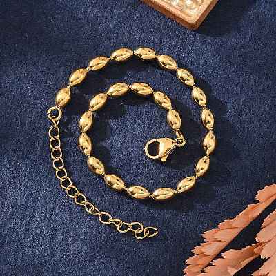 Ion Plating(IP) 304 Stainless Steel Oval Ball Chain Bracelets for Women X-BJEW-C046-01G-1