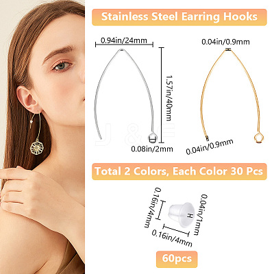 60Pcs 2 Colors 304 Stainless Steel Earring Hooks STAS-BBC0004-47-1