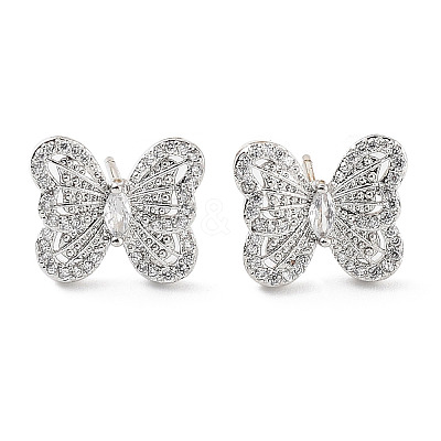 Butterfly Rack Plating Brass Micro Pave Clear Cubic Zirconia Stud Earrings for Women KK-Z038-17P-1