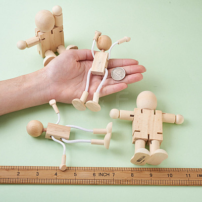 Unfinished Blank Wooden Robot Toys AJEW-TA0001-03-1