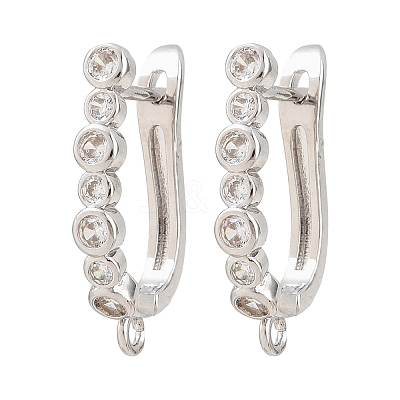 Brass Micro Pave Clear Cubic Zirconia Hoop Earrings Findings KK-K340-33P-1