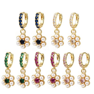 Brass Micro Pave Cubic Zirconia Hoop Earrings EJEW-S277-13G-1