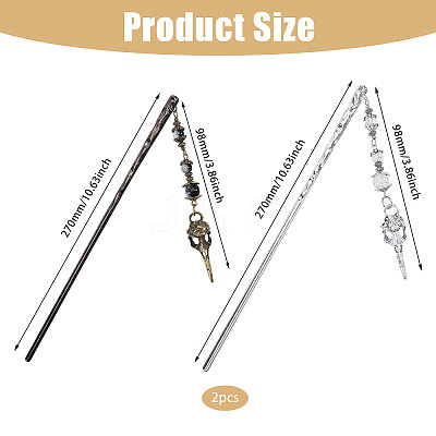 2Pcs 2 Colors Alloy & Glass Hair Sticks OHAR-CA00001-1